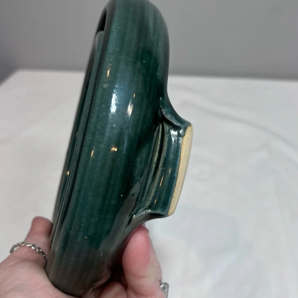 Handmade Japanese ikebana green ceramic ring floral vase
